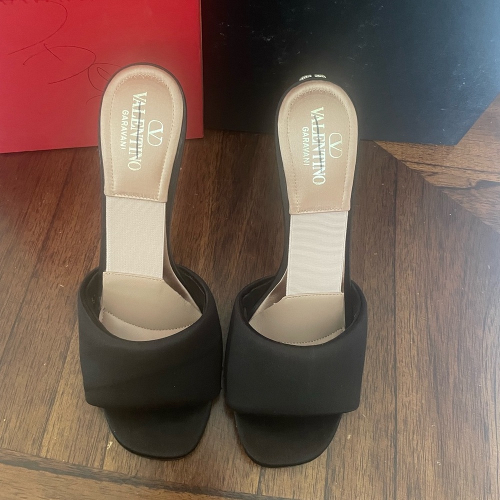 Valentino Garavani Black Square Open-Toe Slide Heels